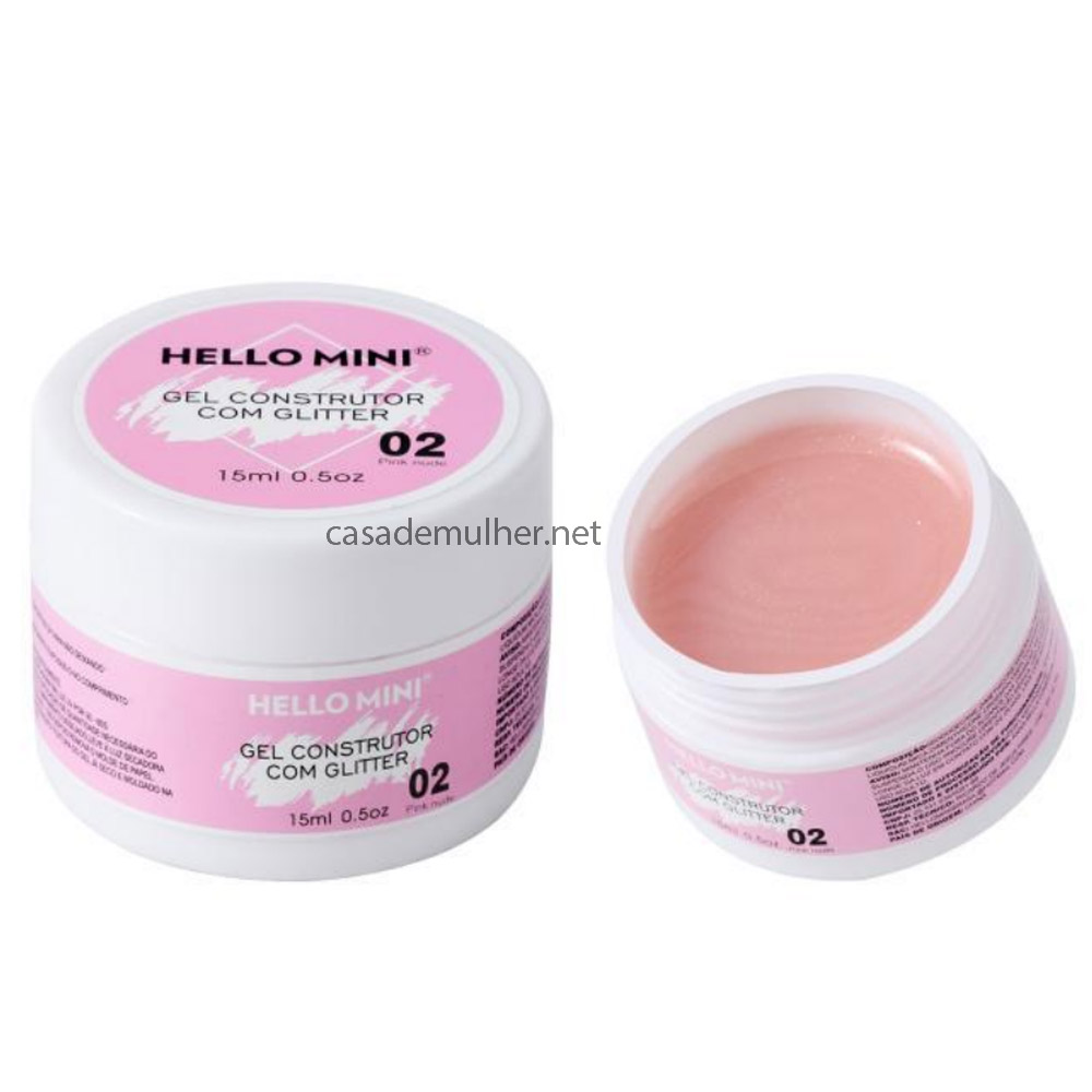 Gel Construtor Glitter Pink Nude 02 15ml Hello Mini HJ205-2